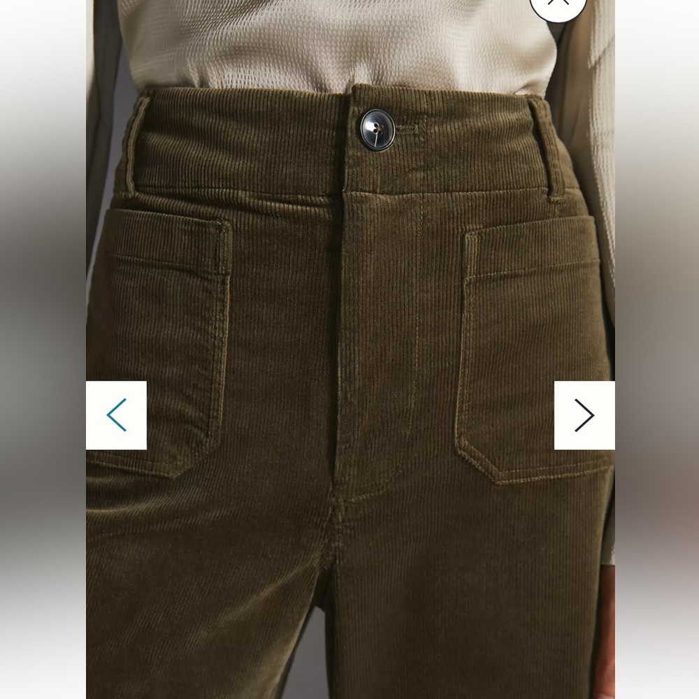 Maeve Anthropologie Colette Corduroy Wide Leg Crop Pants Olive Green 25P - Picture 4 of 9